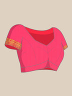 Maharani paithani saree soft silk in popati and pink with small peacock meena butti - matching blouse piece view for wedding wear