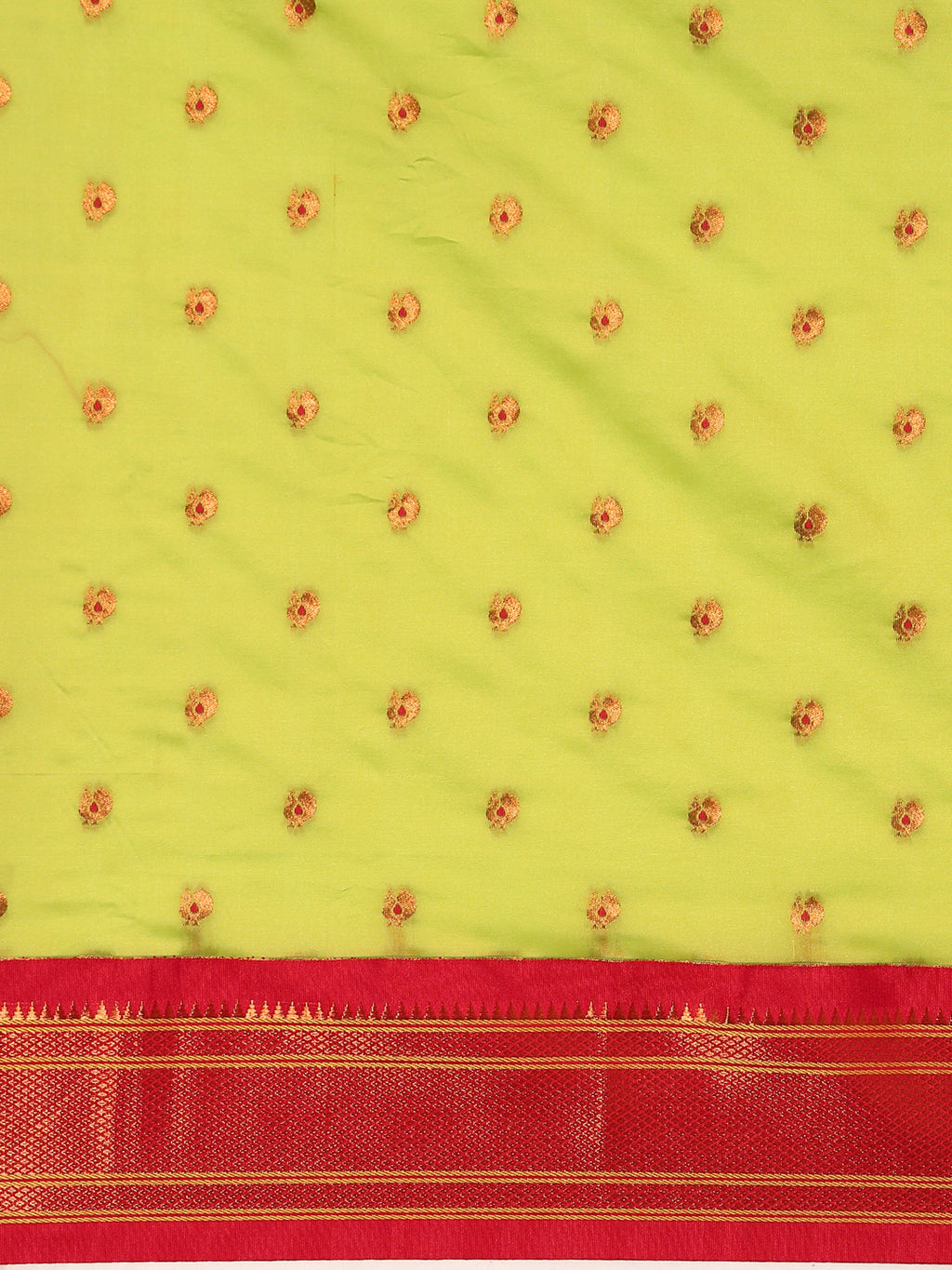 Maharani paithani saree silk blend in popati and red with small peacock meena butti - body fabric detail showing motif design for wedding wear