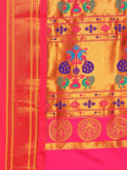 Maharani paithani saree silk blend in purple and pink with small peacock meena butti - pallu detail showing woven motif design for wedding wear