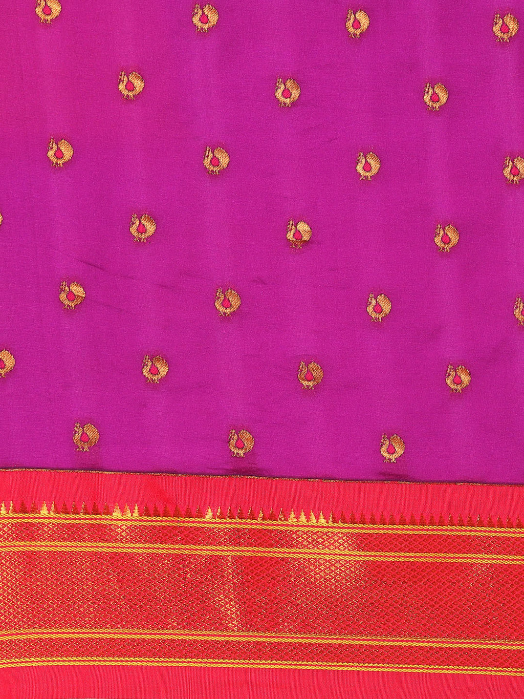 Maharani paithani saree silk blend in purple and pink with small peacock meena butti - body fabric detail showing motif design for wedding wear