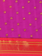 Maharani paithani saree silk blend in purple and pink with small peacock meena butti - body fabric detail showing motif design for wedding wear