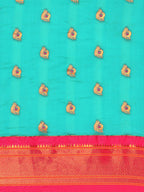 Maharani paithani saree silk blend in chintamani and pink with big peacock meena butti - body fabric detail showing motif design for party wear
