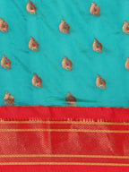Maharani paithani saree silk blend in chintamani and red with big peacock meena butti - body fabric detail showing motif design for party wear