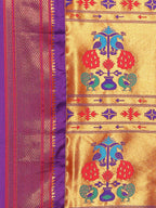 Maharani paithani saree silk blend in firozi and violet with big peacock meena butti - pallu detail showing woven motif design for party wear