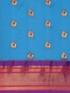 Maharani paithani saree silk blend in firozi and violet with big peacock meena butti - body fabric detail showing motif design for party wear