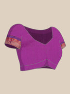 Maharani paithani saree silk blend in firozi and violet with big peacock meena butti - matching blouse piece view for party wear