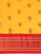 Maharani paithani saree silk blend in gold and red with big peacock meena butti - body fabric detail showing motif design for party wear