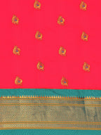 Maharani paithani saree silk blend in hot, pink and rama with big peacock meena butti - body fabric detail showing motif design for party wear
