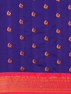 Maharani paithani saree silk blend in indigo blue and pink with big peacock meena butti - body fabric detail showing motif design for party wear