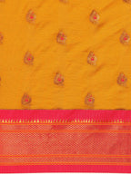 Maharani paithani saree soft silk in khaki and pink with big peacock meena butti - body fabric detail showing motif design for party wear
