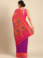 Maharani paithani saree silk blend in purple and pink with big peacock meena butti - back view showing pallu and border for party wear
