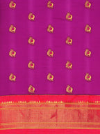 Maharani paithani saree silk blend in purple and pink with big peacock meena butti - body fabric detail showing motif design for party wear