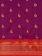 Maharani paithani saree silk blend in purple and red with big peacock meena butti - body fabric detail showing motif design for party wear