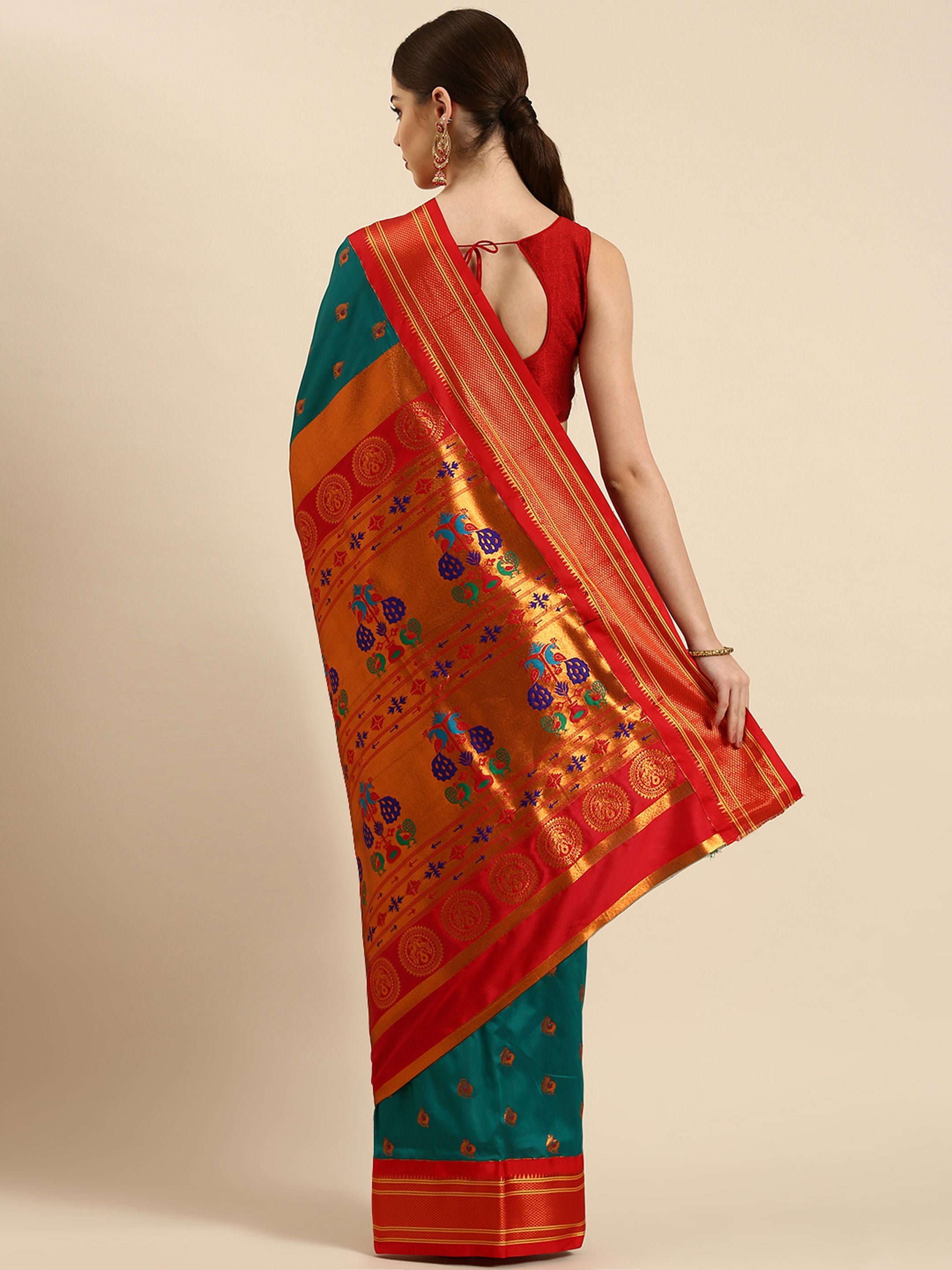 Maharani Paithani Saree Silk Blend | Big Peacock Meena Butti | Party Wear