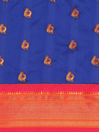 Maharani paithani saree silk blend in royal blue and pink with big peacock meena butti - body fabric detail showing motif design for party wear