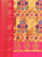 Maharani paithani saree silk blend in sea green and pink with big peacock meena butti - pallu detail showing woven motif design for party wear