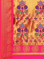Maharani paithani saree silk blend in wine and pink with big peacock meena butti - pallu detail showing woven motif design for party wear