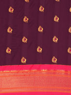 Maharani paithani saree silk blend in wine and pink with big peacock meena butti - body fabric detail showing motif design for party wear