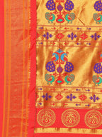 Maharani paithani saree silk blend in wine red with big peacock meena butti - pallu detail showing woven motif design for party wear