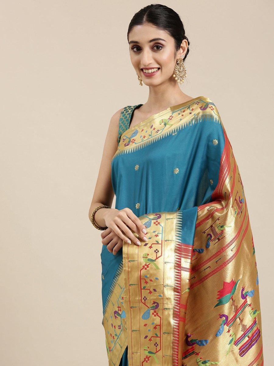 Buy Varkala Silk Sarees Blue Kanjeevaram Silk & Jacquard Traditional Saree  - Sarees for Women 1274654 | Myntra