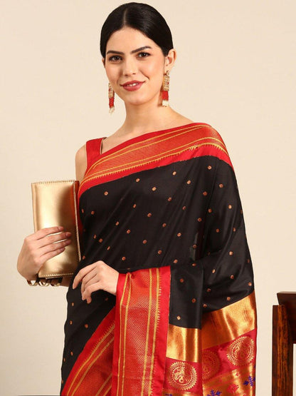            Neha Black & Red Soft Silk Maharani Paithani Saree     Varkala Silk Sarees