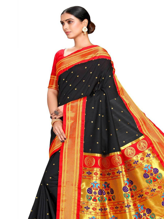            Shridevi Black: Paithani Soft Silk Kadiyal Maharani Pallu Saree     Varkala Silk Sarees