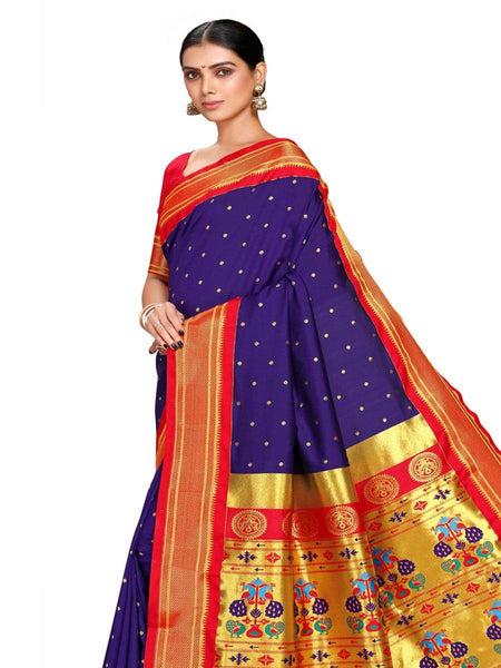 Purple and Pink color paithani sarees with all over peacock buties design  -PTNS0004915